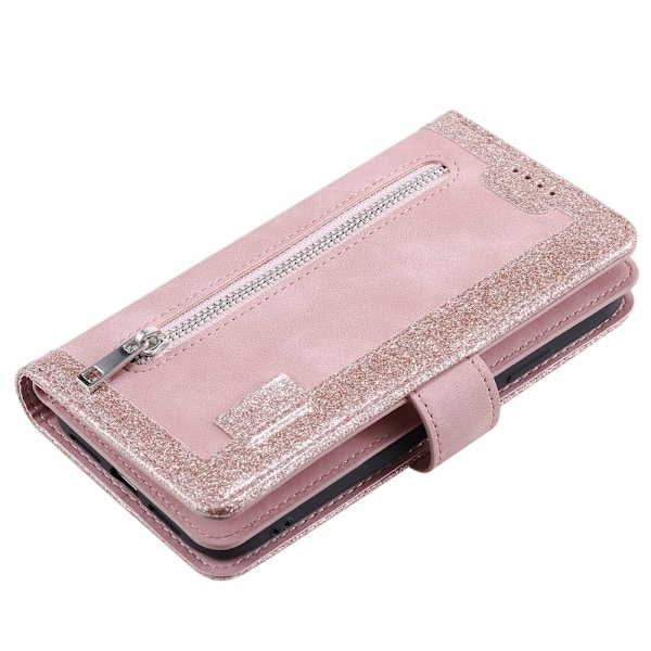 För Samsung Galaxy S25 Edge Fodral med Dragkedja och 9 Kortplatser Rosa