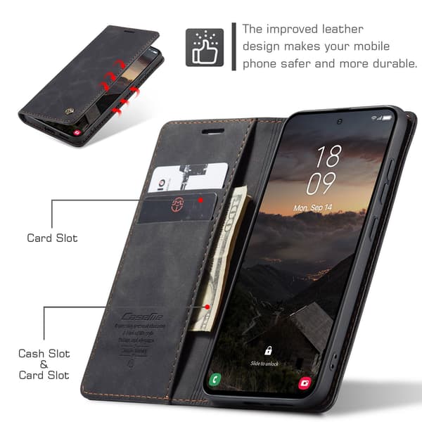 CASEME Retro Lompakkokotelo Samsung Galaxy S26 - Musta Black