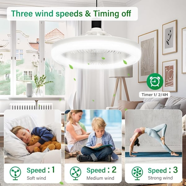 Takvifte E27 Roterbar mini viftelampe med fjernkontroll White
