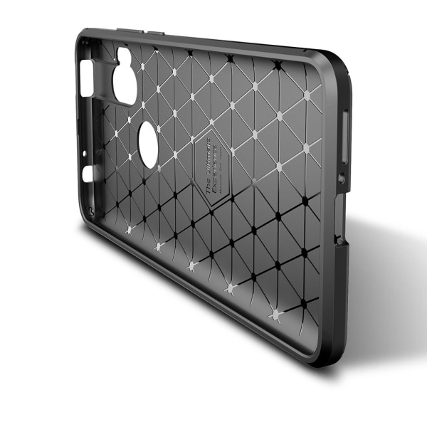 Motorola One Hyper Carbon Fiber Børstet TPU Bagcover Telefon Case Black