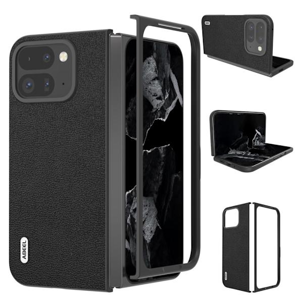 ABEEL til Google Pixel 9 Pro Fold 5G Etui Ægte Læder + PC Mobilcover - Sort Black