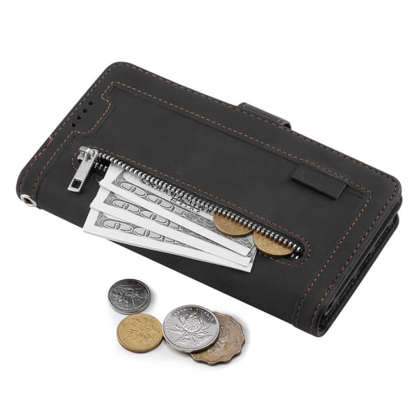 Til iPhone 17e / 16e Etui med Lynlåslomme og 9 Kortlommer Black