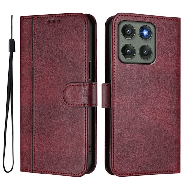 Motorola Edge 60 Pro 5G Suojakotelot Lompakko Teline Retrokuvio Nahkainen Red