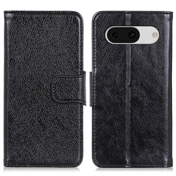 Google Pixel 8a Kotelo Nappa-kuvio Slim-Fit Jakettu Nahkainen Puhelimen Suojakotelo Lompakolla Black