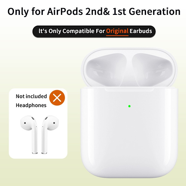 Laderetui for AirPods 1/2 med innebygd 550mAh batteri White