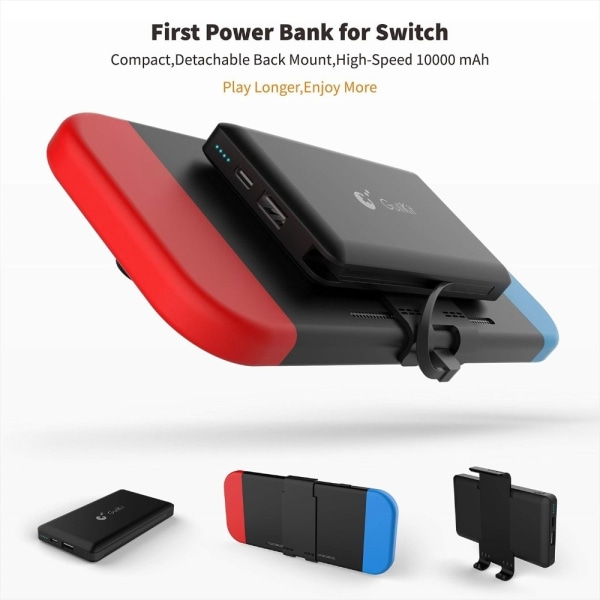 GULIKIT 10000mAh Power Bank med Back Clip för Nintendo Switch Svart
