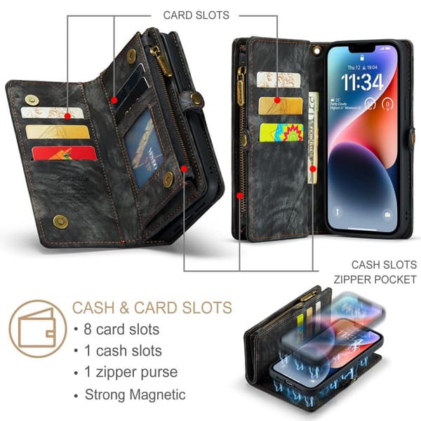 CASEME iPhone 15 Plus 2 - i - 1 tegnebog telefonskal - Sort Black