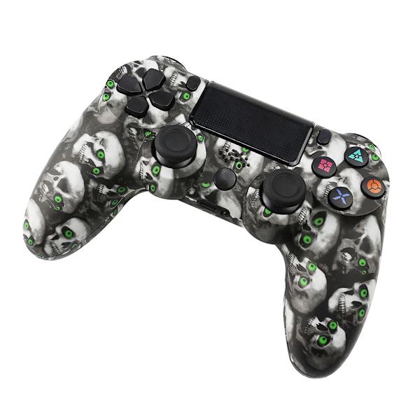 Trådlös spelkontroll för Sony PS4 Bluetooth Gamepad med Vibration - Skull Print grå