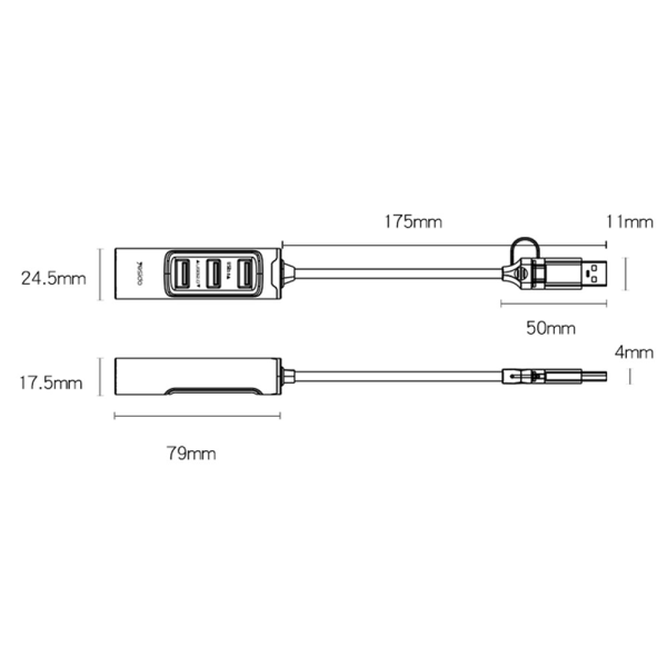 USB + USB-C Hub Adapter Converter USB 3.0 + 3xUSB 2.0 + PD 100W Svart