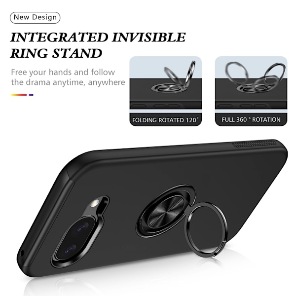 For Pixel 9A Hybrid Deksel med Fingerring Black