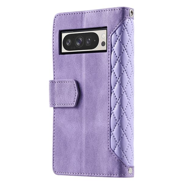 För Google Pixel 10 Pro XL Zipper Wallet Case Rhombus Telefonfodral Lila
