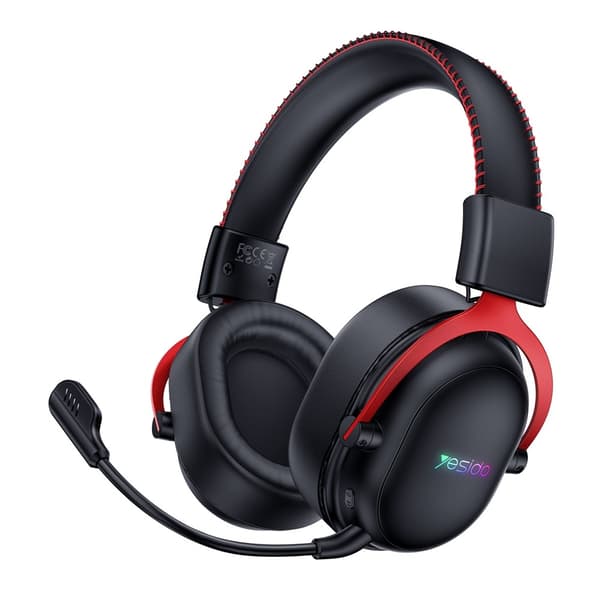 YESIDO Gaming Headset Bluetooth 2.4G Kablede Over-Ear Hodetelefoner Mikrofon Black