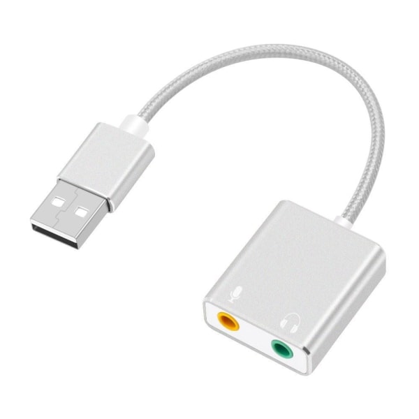USB-lydadapter Eksternt stereolydkort 3,5 mm hovedtelefon- og mi Silver