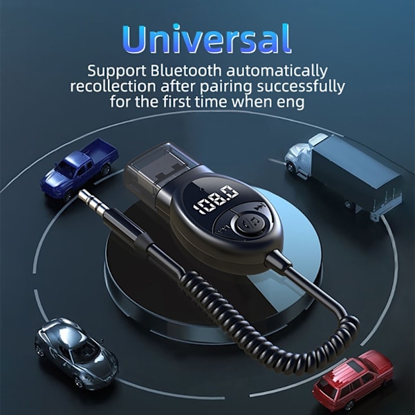 W8 Bilstereoadapter Bluetooth-kompatibel mottaker FM-sender med teleskopkabel Black