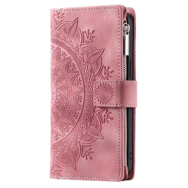 For iPhone 17e / 16e  Lommebok Deksel Shell Mandala Blomstermønster Pink