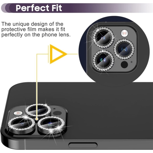 Kamera lins till iPhone 15 Pro / 15 Pro Max Glitter Svart