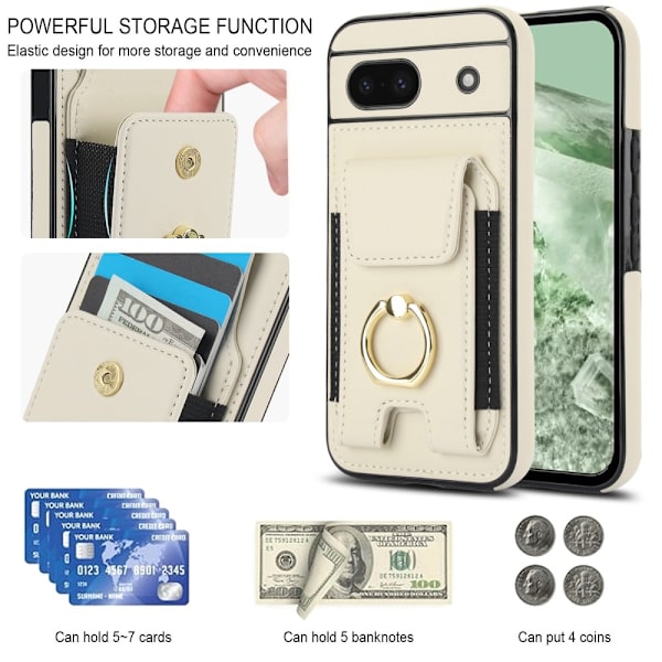 For Google Pixel 8a Kickstand Case Phone Cover with Card Slots White