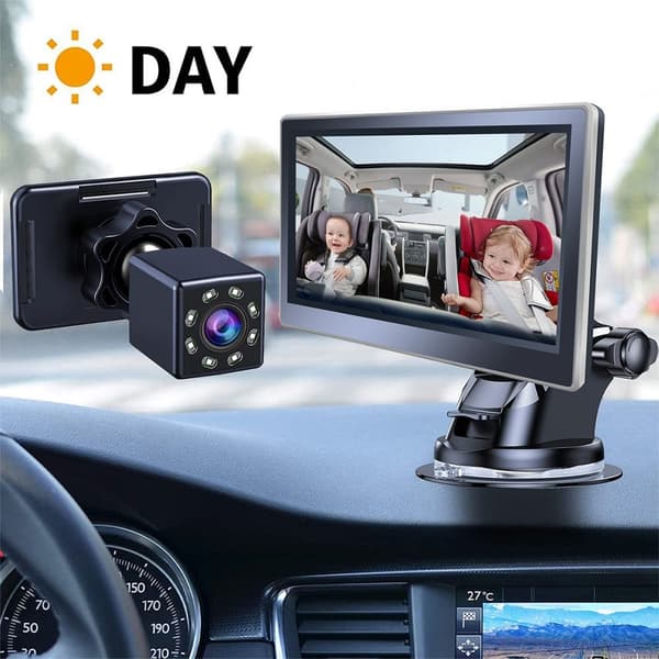 360 grader roterbart 4,3" nattsyn bil babymonitor kamera for sikker kjøring Black