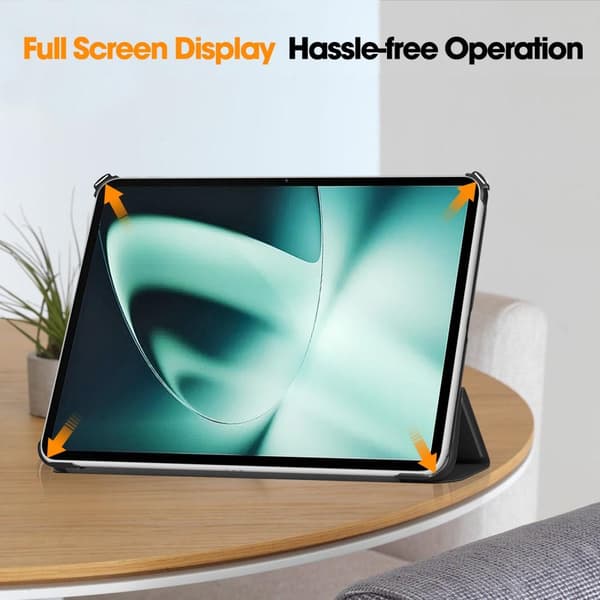 For OnePlus Pad Tri-fold Stativ Våkne / Sove Deksel Tablettveske - Svart Black