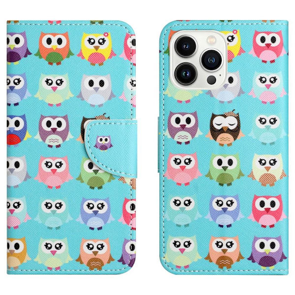 Til iPhone 15 Pro Max tegnebogstativetui Telefoncover - ugler Blue