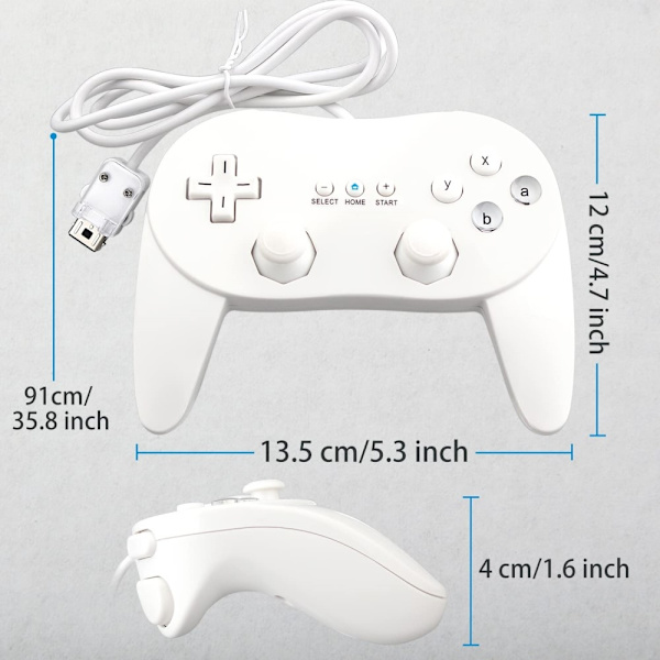 Gamepad kompatibel med Nintendo Wii,Wii U Handkontroll 1,1 m kabel - Vit Vit