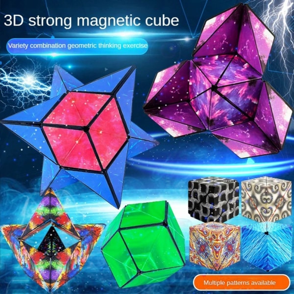 Fidget 6x6x6cm 3D magnetisk kube skiftende magisk terningpuslespill Multicolor