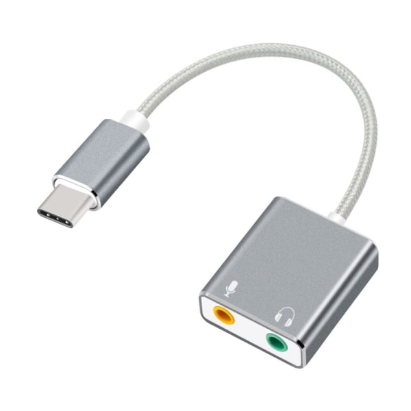 USB-C Audio Adapter Ekstern Stereo Lydkort Adapter med 3,5m Silver