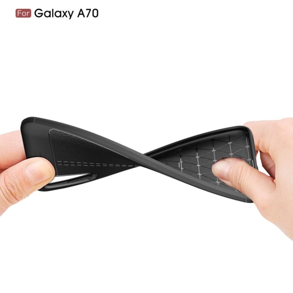 Samsung Galaxy A70 Litchi Skin Soft TPU case cover - musta Black