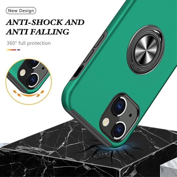 iPhone 14 Plus Finger Ring Kickstand Hybrid Case - Grønn Green