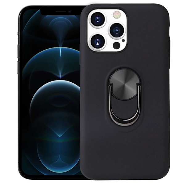 iPhone 13 Pro Max Finger Ring TPU Hybrid Case Kickstand - Black Black
