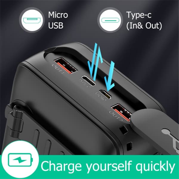 Käsikammen 30 000 mAh PowerBank Lightning/USB - C/Micro kaapeli Orange