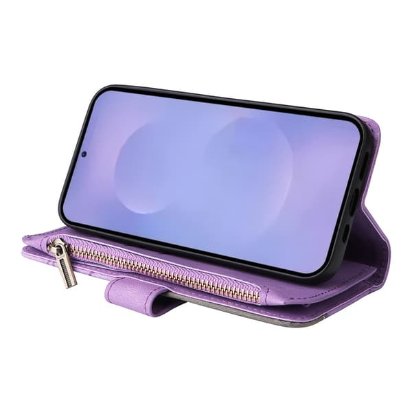 Til Samsung Galaxy S26 Lommebokdeksel med Glidelås og Håndleddsrem Stativ Purple