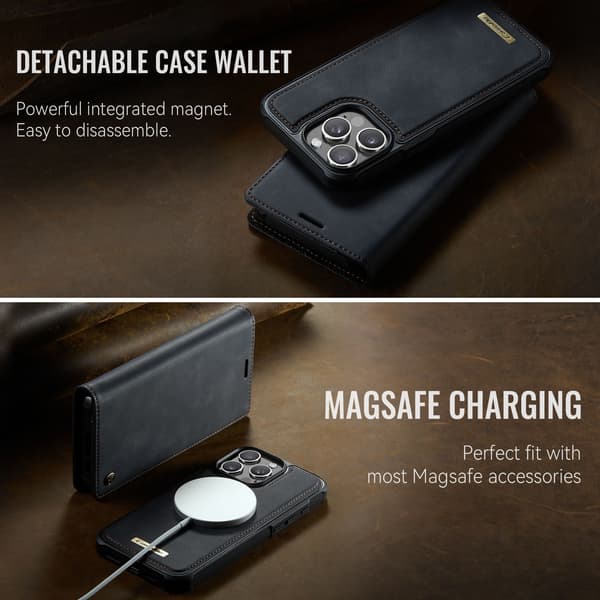 CASEME Til iPhone 15 Pro Lommebokdeksel Magnetisk Avtakbar RFID Beskyttelse - Svart Black