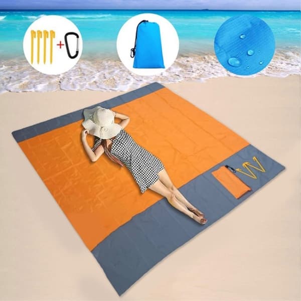 Strandteppe 210x200cm Stor Sandsikker Vanntett Strandmatte - Oransje Orange