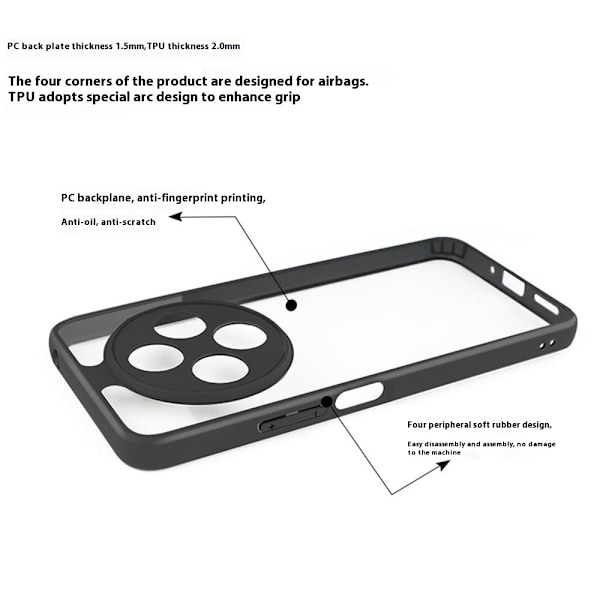 För Xiaomi Redmi 14C Fodral Skal Baksida Hybrid PC+TPU Transparent