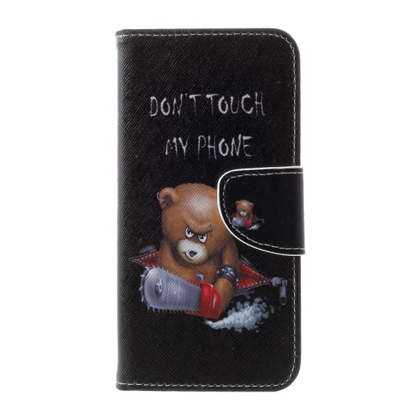 Cross Texture Patterned Wallet Case Samsung Galaxy S10 - Angry Bear and Warning Words Black