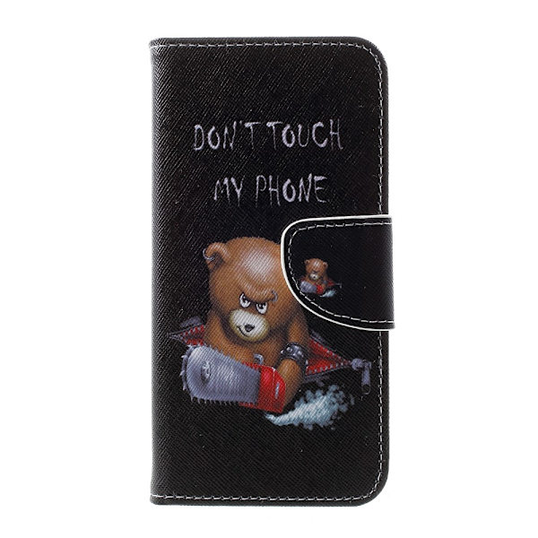 Krydsstrukturmønstret tegnebog til Samsung Galaxy S10 - Angry Bear og advarselsord Black