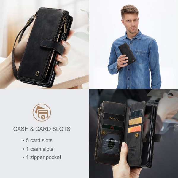 Samsung Galaxy Z Fold 3 CASEME Retro läder plånboksfodral Svart Svart