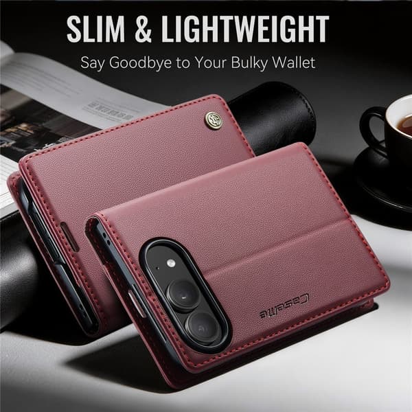CASEME Telefonpungcover med blank litchi tekstur til iPhone Duo Red