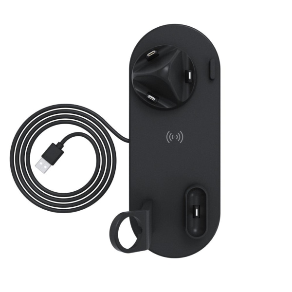 Laddningsstation Lightning Micro Usb-C QI roterbar Svart