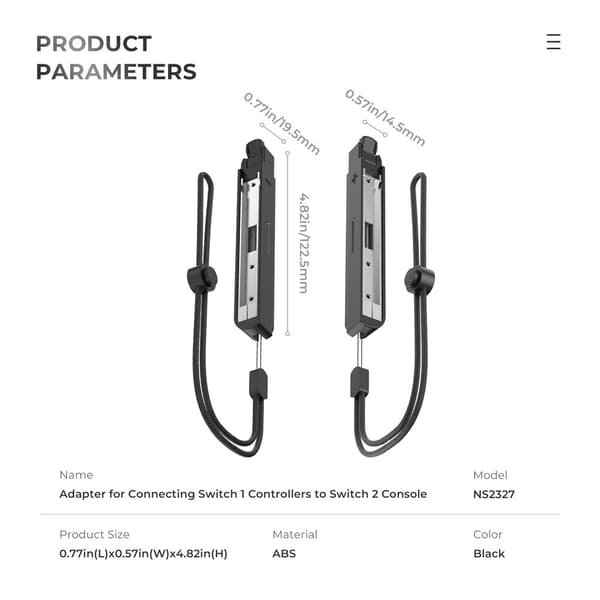 Joy-Con-sovitin, joka on yhteensopiva Nintendo Switch 1 -ohjaimen ja Switch 2:n välillä Black