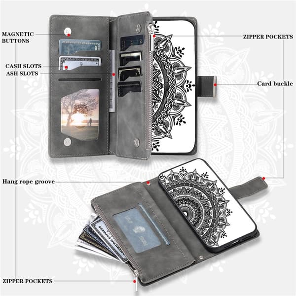 Xiaomi 17T Lompakkokotelo Mandala Grey