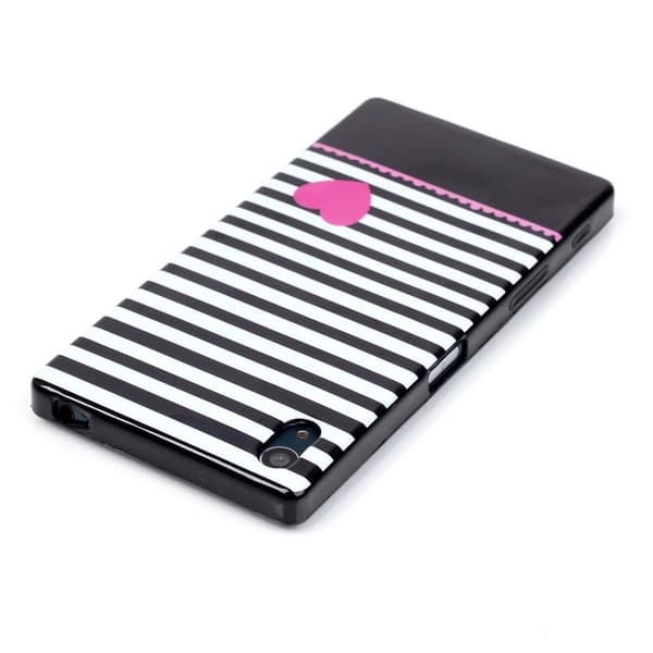 Sony Xperia Z5 TPU Cover Striper og Rosa Hjerte Black