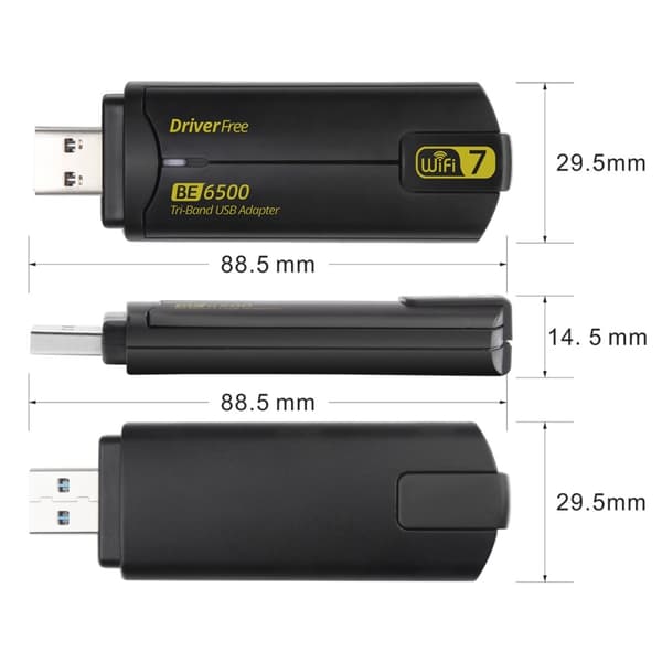 BE6500 Driver Free 6500M Tri Band WiFi 7 USB 3.0 Trådlöst Nätverkskort Adapter Svart