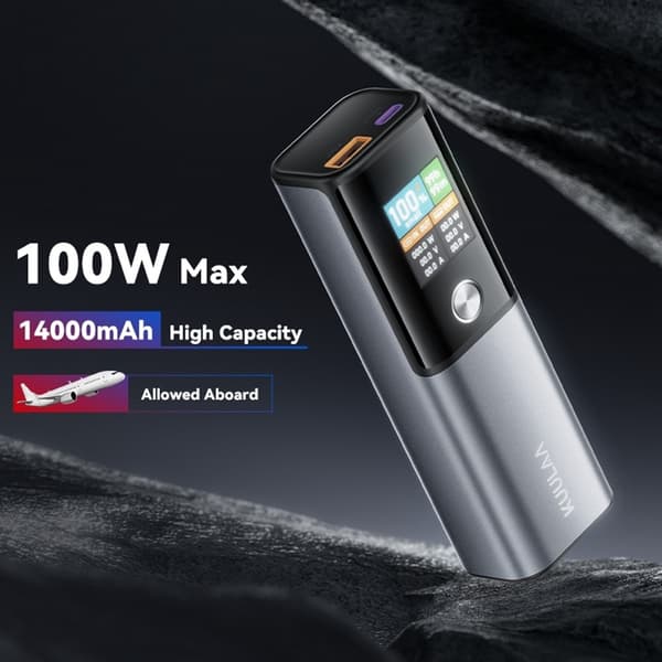 14 000 mAh-strømbank / nødlader – 100 W PD-hurtiglading og smart TFT-skjerm Grey