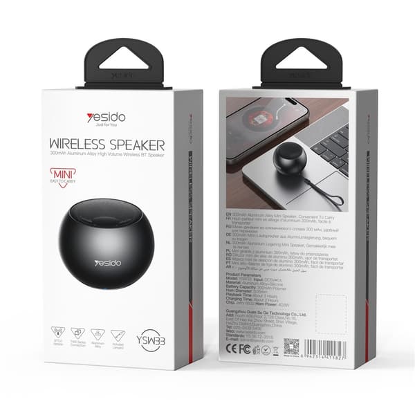 YESIDO Bærbar TWS Bluetooth-høyttaler Aluminiumslegering Mini Trådløs Lydenhet Black