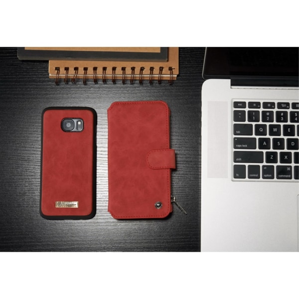 CASEME Samsung Galaxy S7 Edge Retro läder plånboksfodral Röd Red