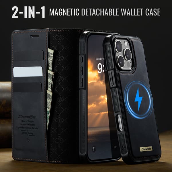 CASEME Til iPhone 16 Pro Lommebokdeksel Magnetisk Avtakbar RFID Beskyttelse - Svart Black