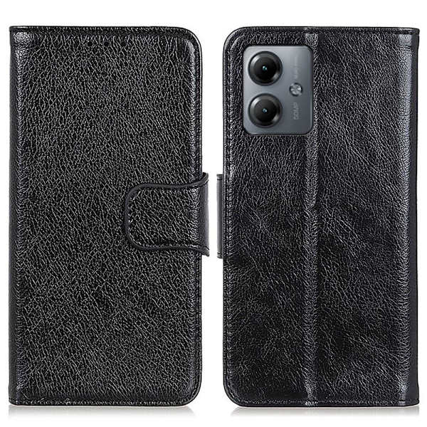 Nappa Texture Split Lompakon Telineen kansi Motorola Moto G14 - Musta Black