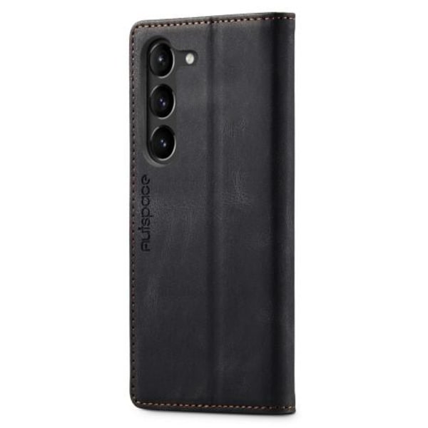 AUTSPACE A01 Retro tegnebog taske til Samsung Galaxy S23+ (Plus) - Sort Black
